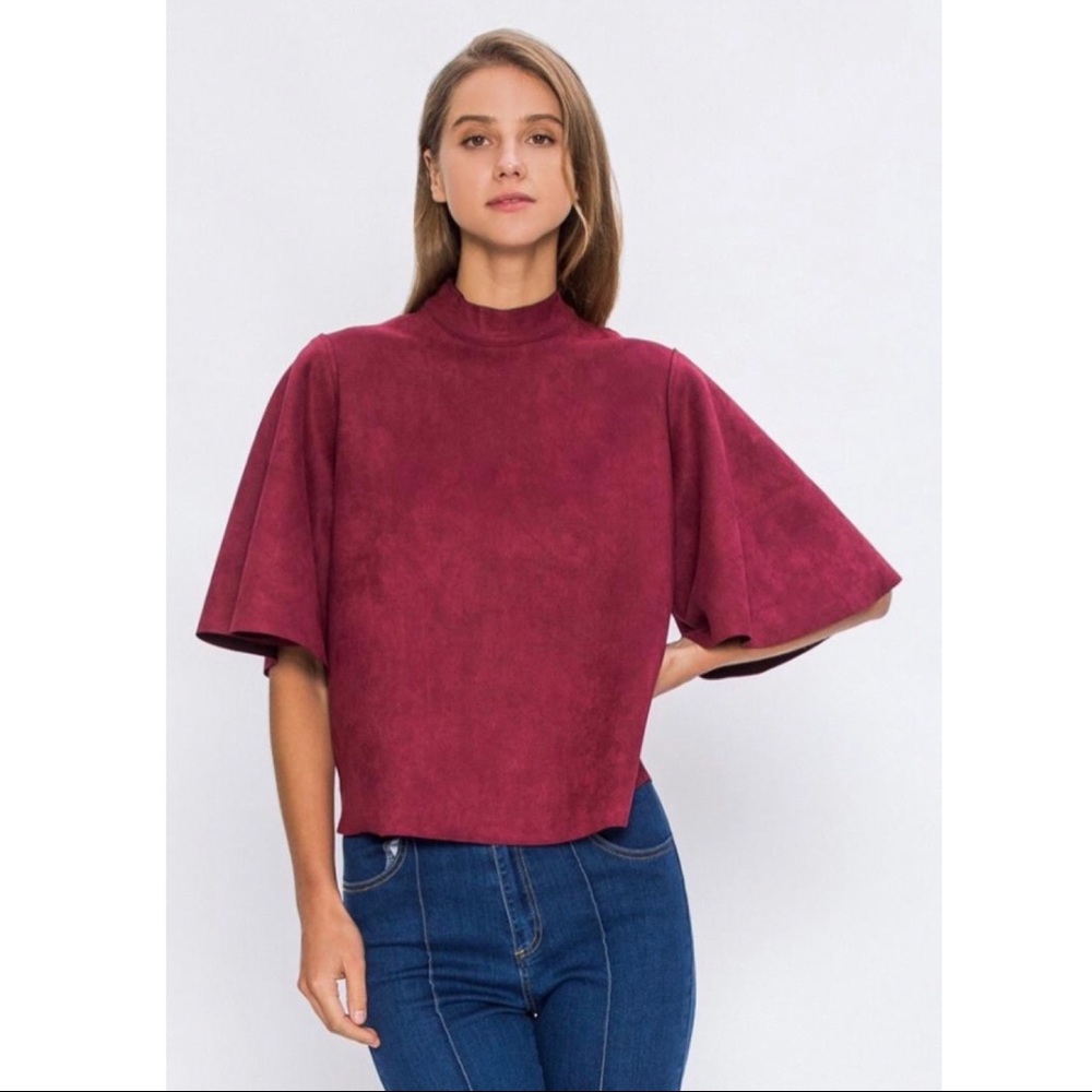 Jealous Tomato Burgundy Suede Top/Size Large